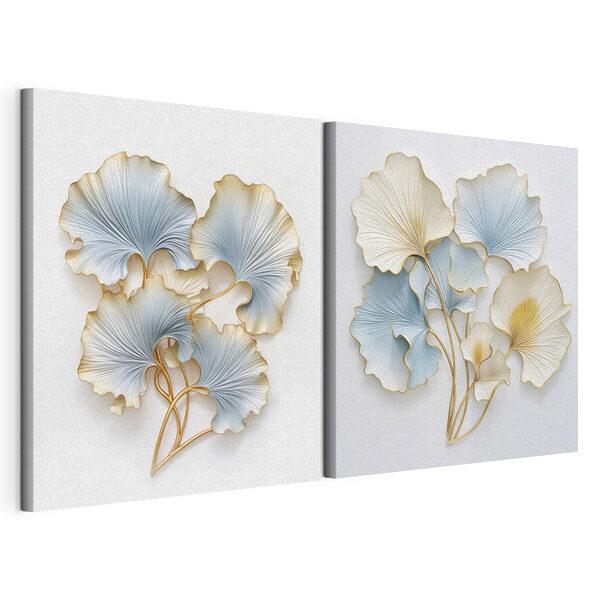 Modulaire canvasprint Fijne blaadjes in rustgevende kleuren