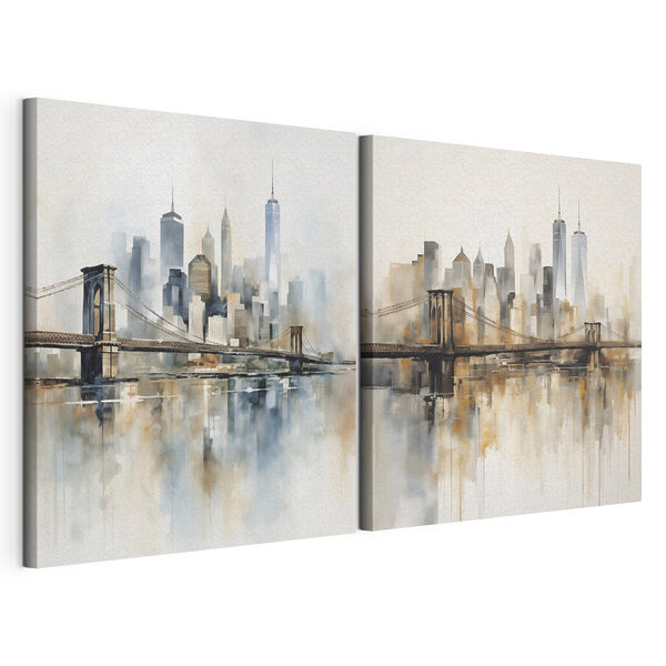Modulaire canvasprint Schilderij van een stad en een brug