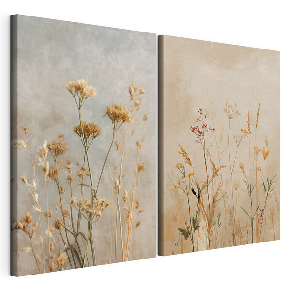 Modulaire canvasprint Verfijnde bloemen in zachte tinten