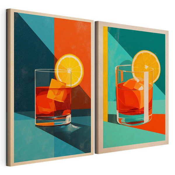 Modulaire canvasprint Twee foto's van een drankje met ijsblokjes en een citroen