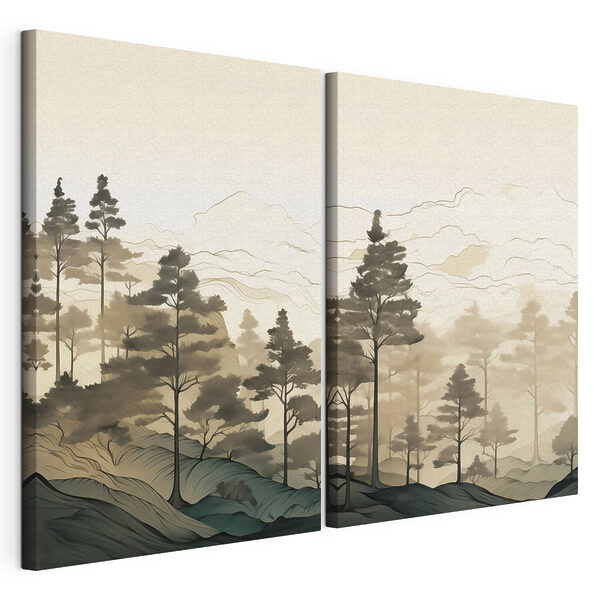 Modulaire canvasprint Screenshot van een schilderij van een bos