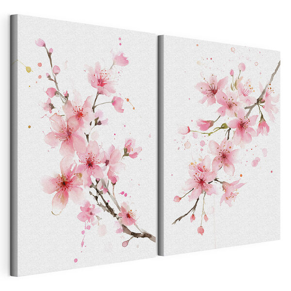 Modulaire canvasprint Aquarel van roze bloemen