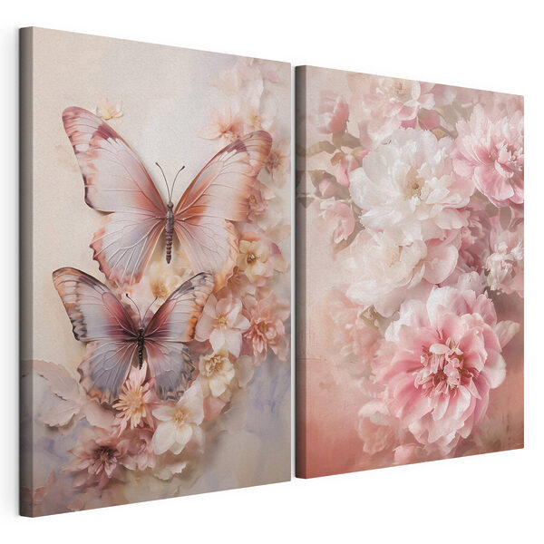 Modulaire canvasprint Twee vlinders op een bloem