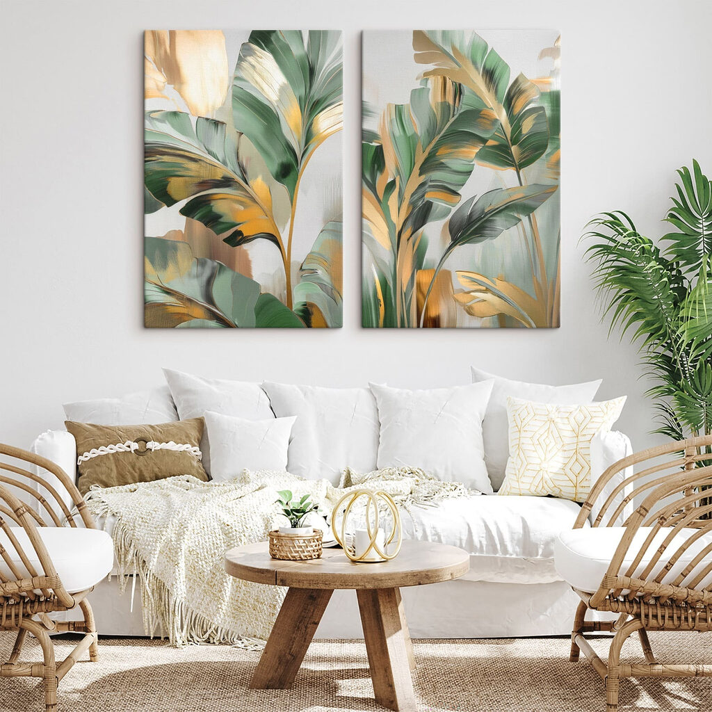 Painting of leaves on a glass surface