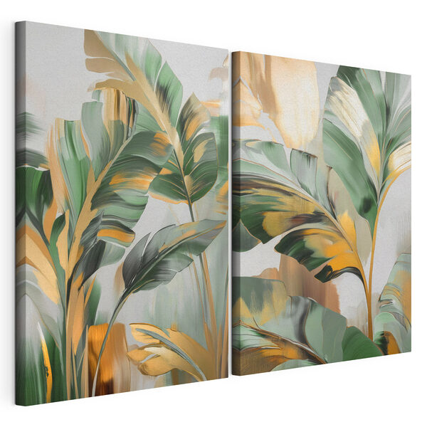 Painting of leaves on a glass surface
