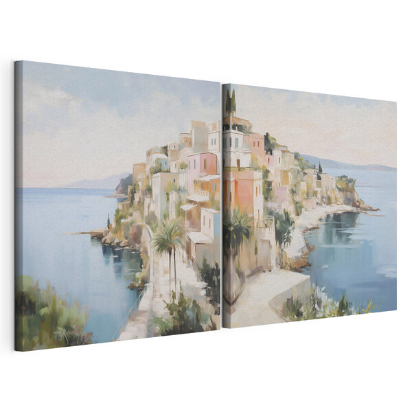 Painting of a town on a hill