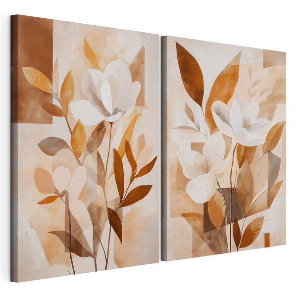 Modulaire canvasprint Schilderij van bloemen en bladeren