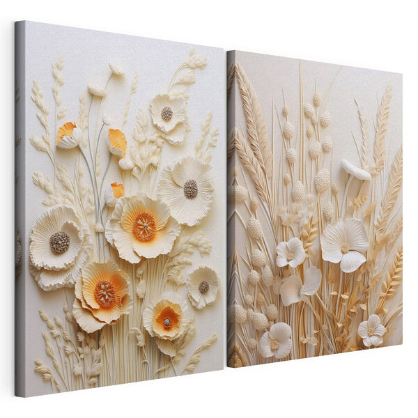 Modulaire canvasprint Collage van bloemen en tarwe