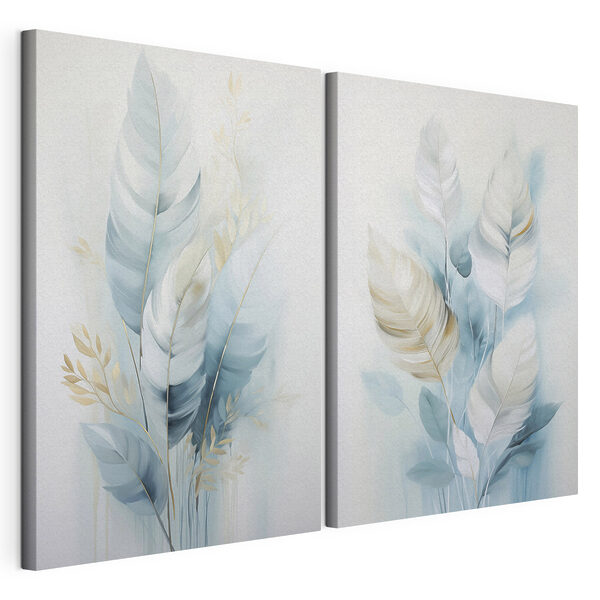 Modulaire canvasprint Schilderij van veren en bladeren
