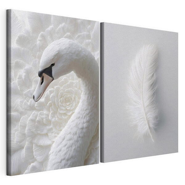 Modulaire canvasprint Een witte veer en een zwaan