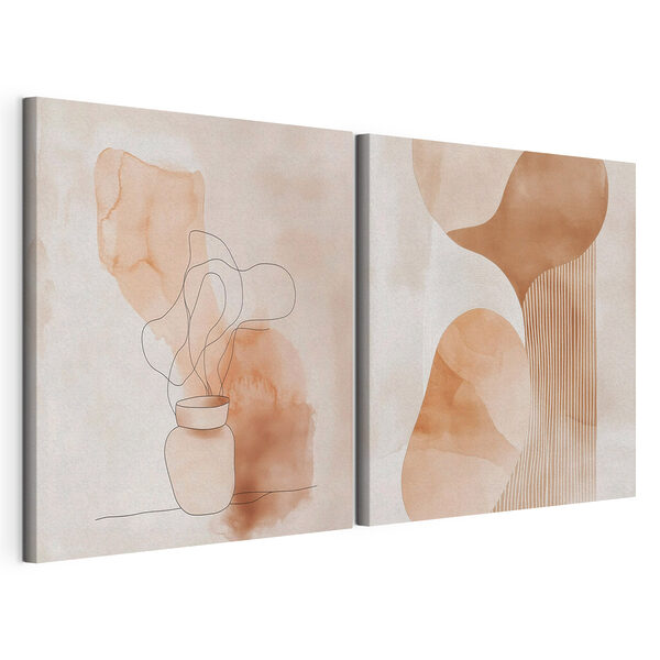 Modulaire canvasprint Twee schilderijen van een vaas en een vaas met een gloeilamp