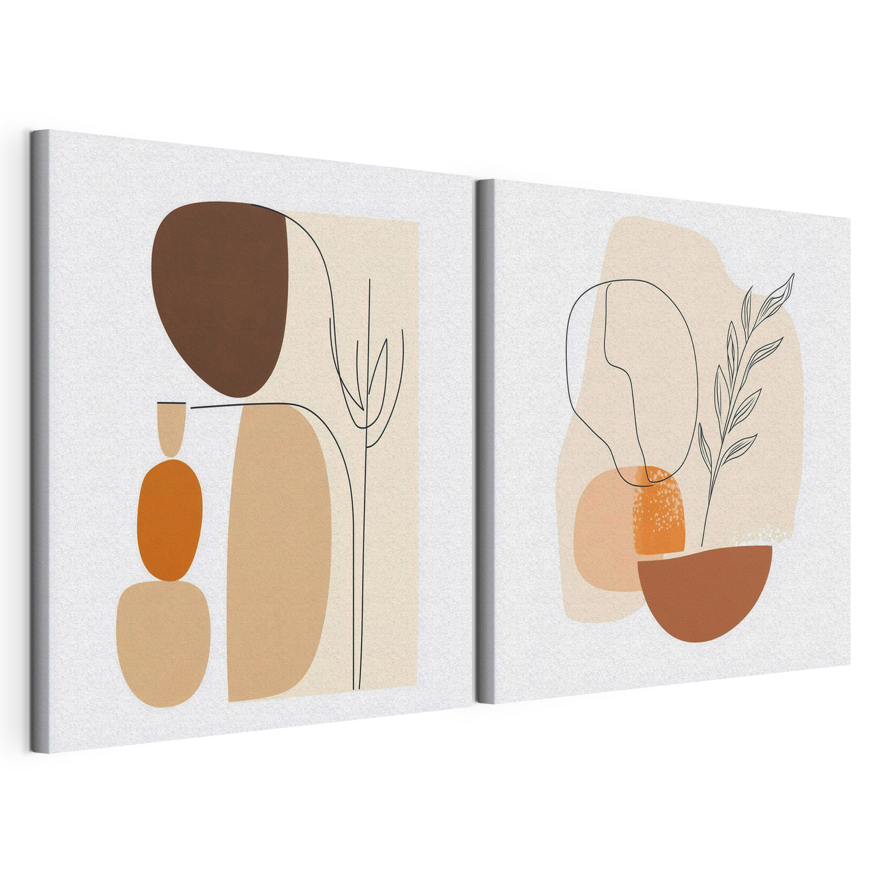 Couple of paintings of a woman and a plant