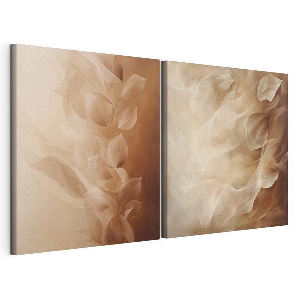 Modulaire canvasprint Zachte bladeren die dansen in zachte tinten