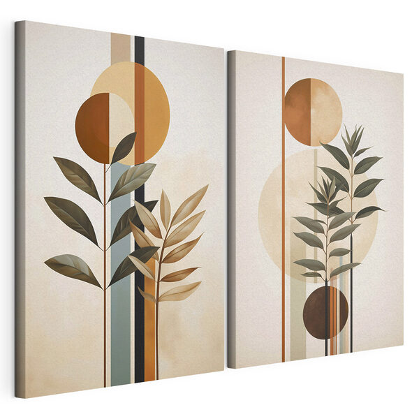 Modulaire canvasprint Twee afbeeldingen van planten en cirkels