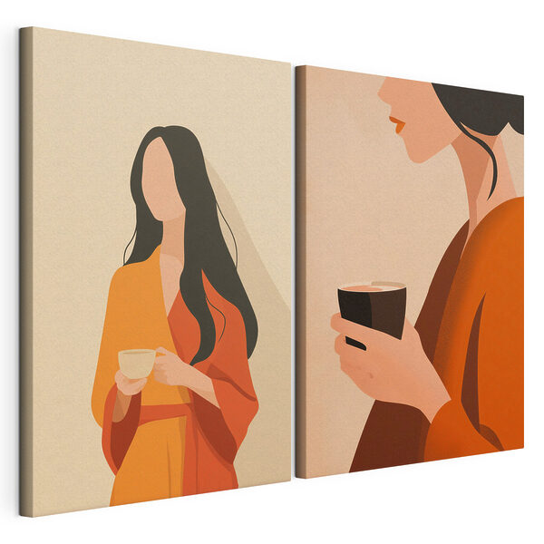 Modulaire canvasprint Vrouw met een kopje koffie in haar hand