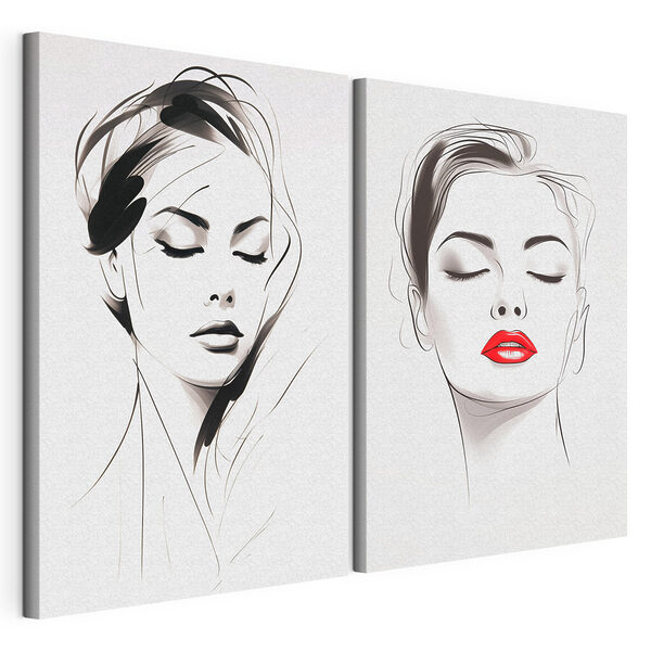 Modulaire canvasprint Het gezicht van een vrouw met rode lippen
