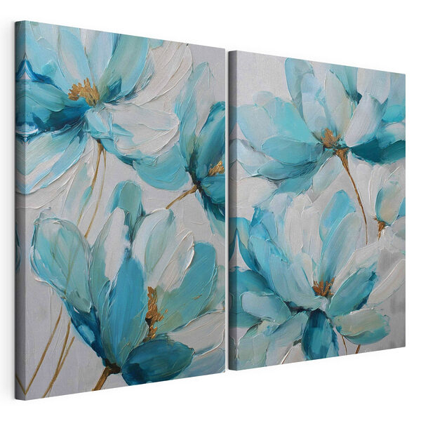 Modulaire canvasprint Levendige bloesems in zachte blauwe tinten