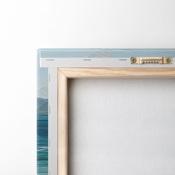 Painting of a beach with waves and rocks