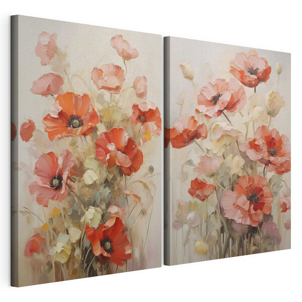 Modulaire canvasprint Schilderij van bloemen op doek
