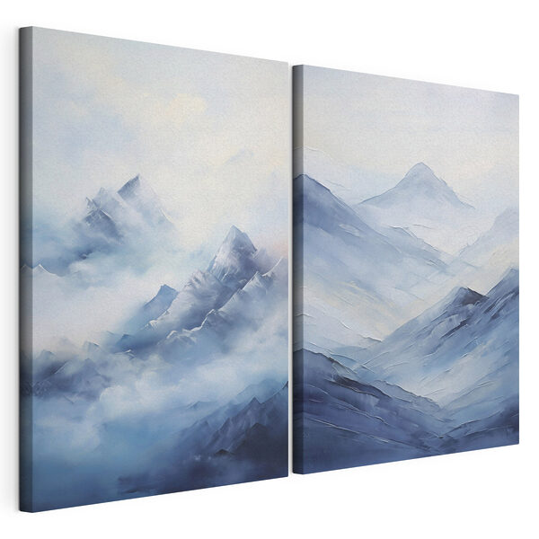 Modulaire canvasprint Schilderij van bergen in de mist