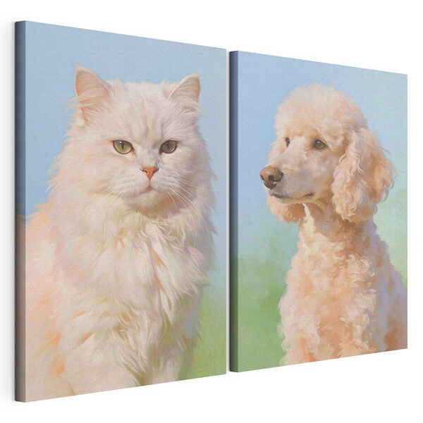 Modulaire canvasprint Kat en hond die naar de camera kijken