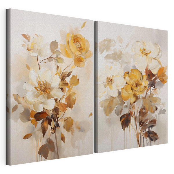 Modulaire canvasprint Schilderij van bloemen op een witte ondergrond