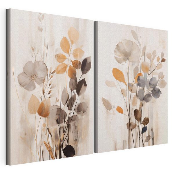 Modulaire canvasprint Schilderij van bloemen en bladeren