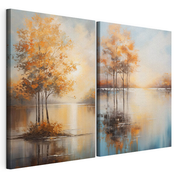 Modulaire canvasprint Schilderij van bomen in het water