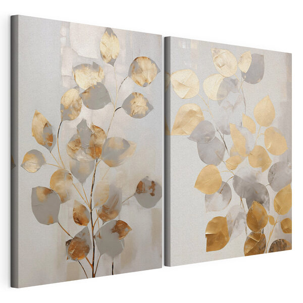 Modulaire canvasprint - Elegante bladeren in zachte tinten