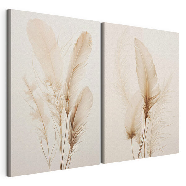 Modulaire canvasprint Fijne veren, zachtjes naast elkaar gelegd