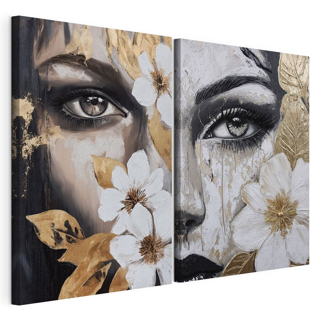 Painting of a woman's face with flowers