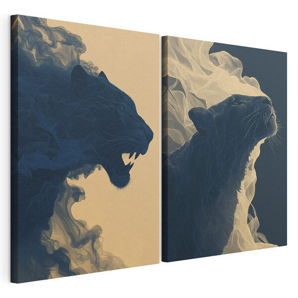 Modulaire canvasprint Collage van een leeuw