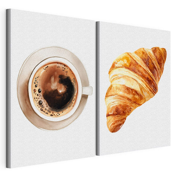Modulaire canvasprint Een croissant en een kopje koffie