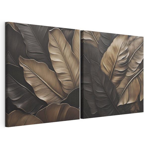 Modulaire canvasprint Waaierende bladeren in aardetinten