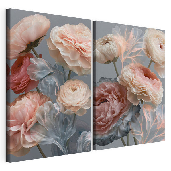 Modulaire canvasprint Fijne bloemblaadjes in zachte kleuren
