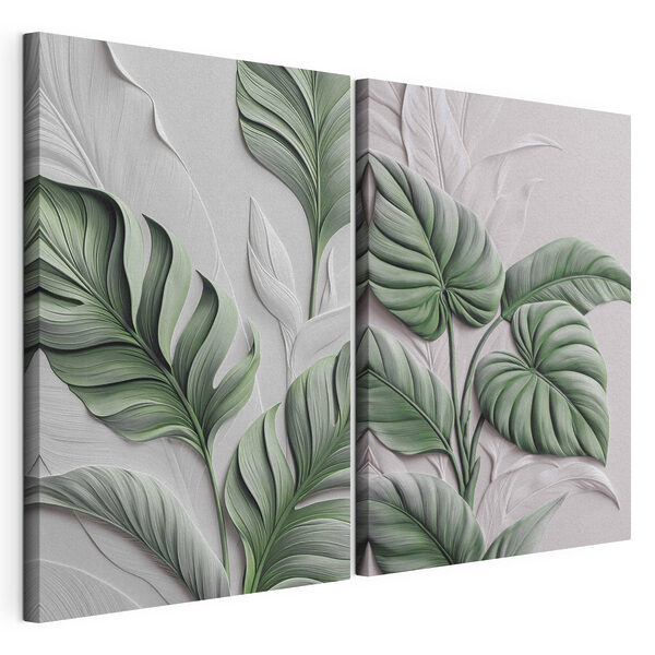 Modulaire canvasprint - Weelderige bladeren in een harmonieus ontwerp