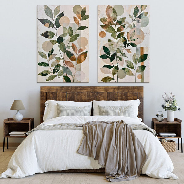 Painting of leaves and circles