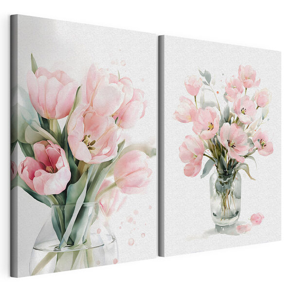 Modulaire canvasprint Een paar roze bloemen in een vaas