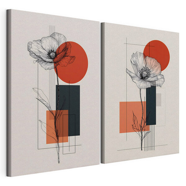 Modulaire canvasprint Collage van bloemen en geometrische vormen