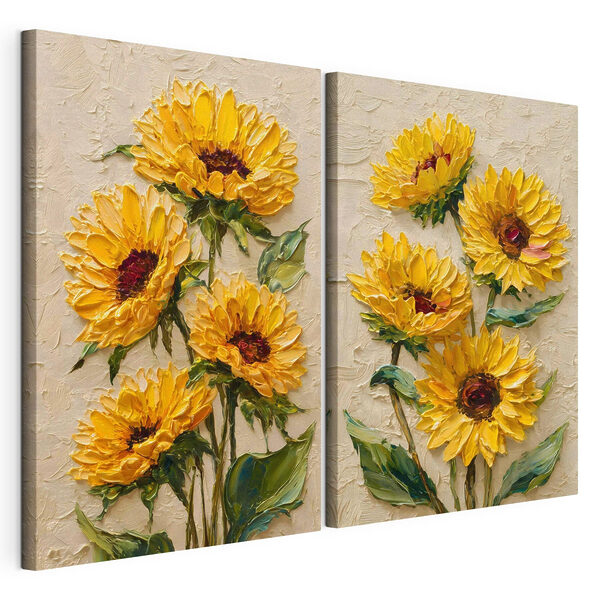 Modulaire canvasprint Levendige zonnebloemen in volle bloei