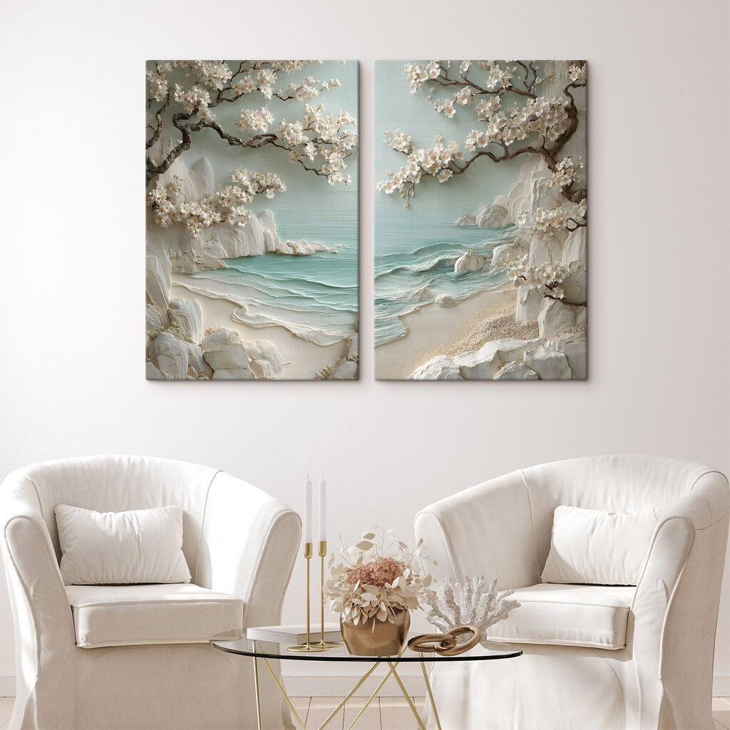 Painting of a beach and a tree