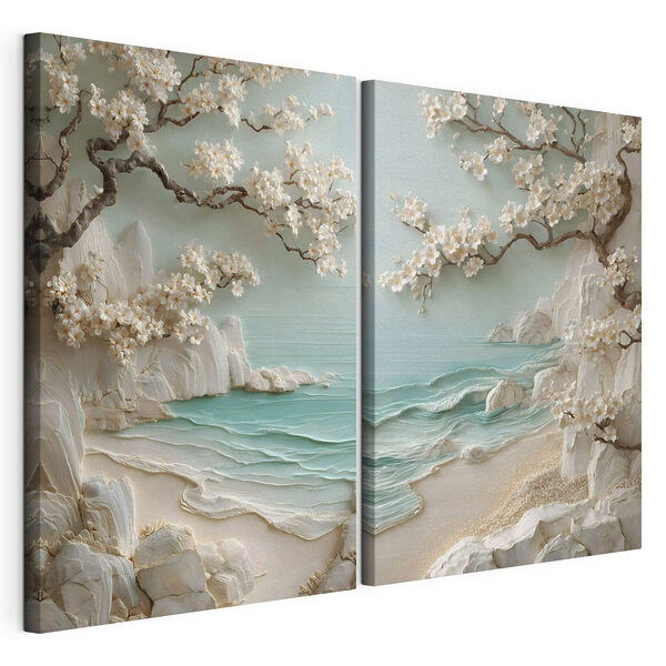 Modulaire canvasprint Schilderij van een strand en een boom