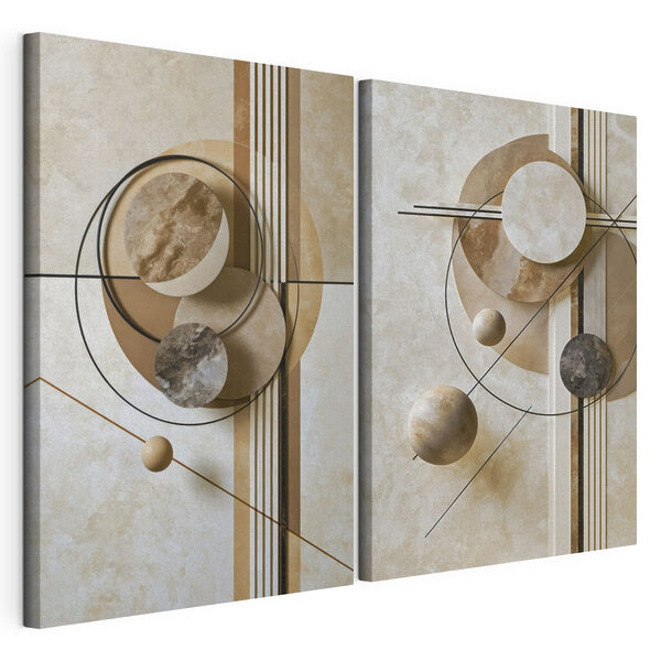 Modulaire canvasprint Collage van kunst met cirkels en lijnen