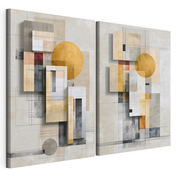 Modulaire canvasprint Schilderij met geometrische vormen en cirkels