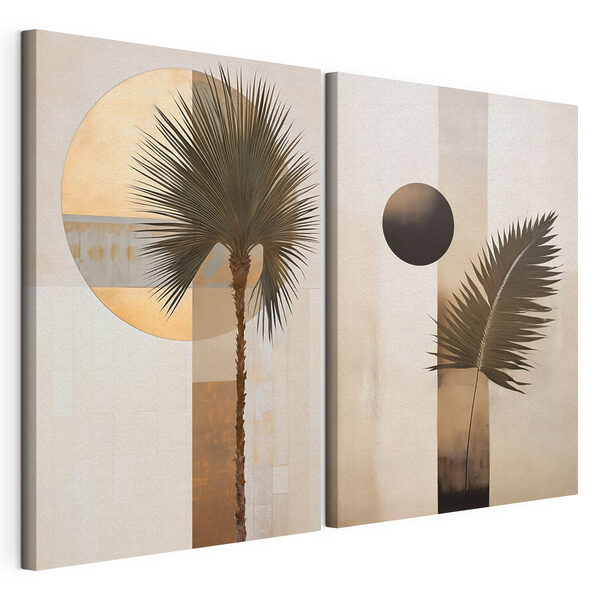 Modulaire canvasprint - Artistieke tropische abstractie in neutrale tinten