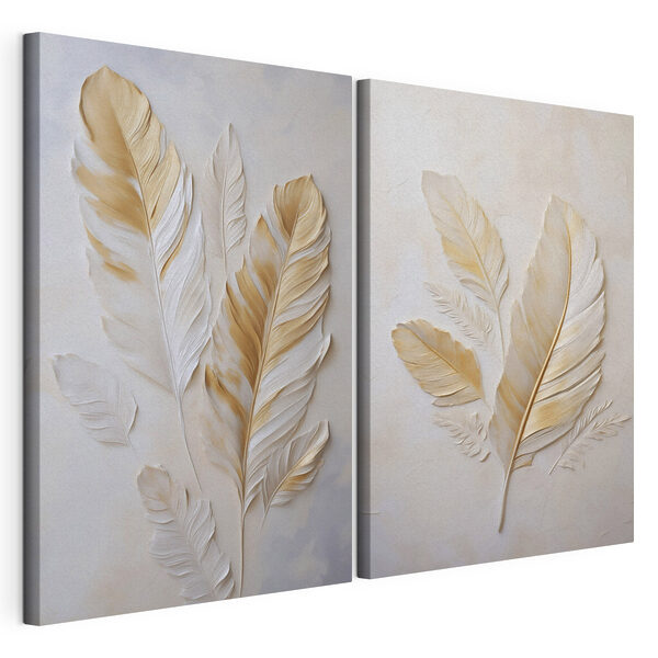 Modulaire canvasprint Elegante bladeren in zachte tinten