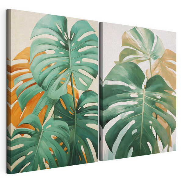 Modulaire canvasprint Weelderige groene bladeren in levendige tinten