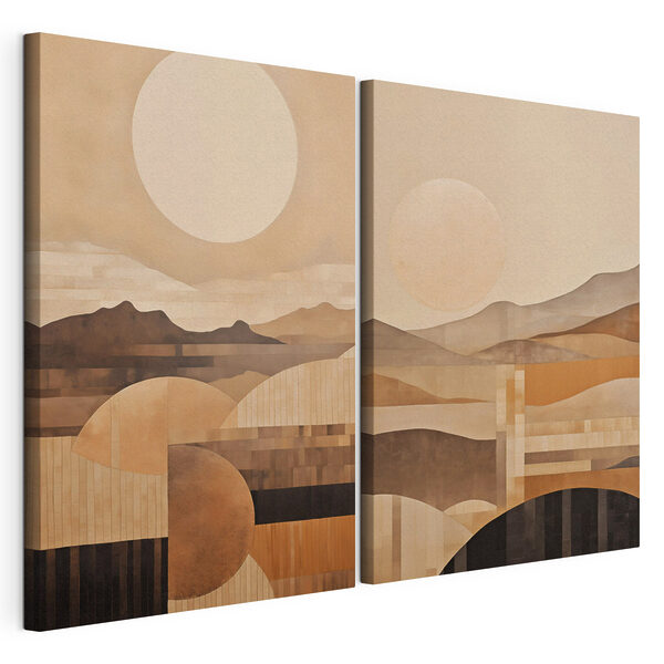 Modulaire canvasprint Schilderij van heuvels en de zon