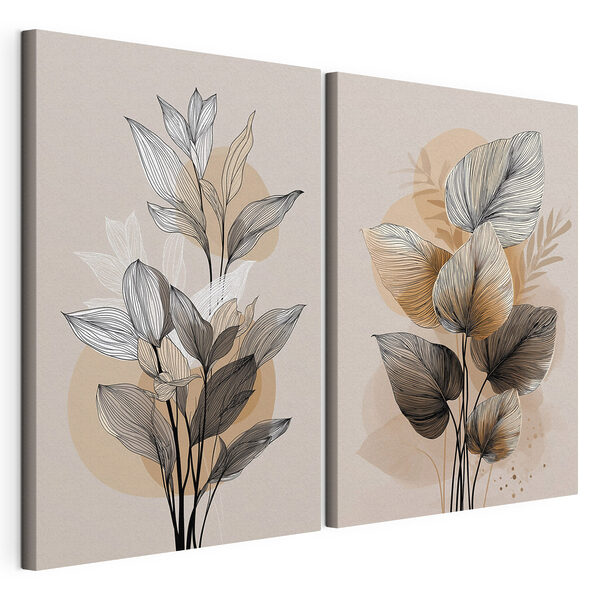 Modulaire canvasprint - Elegant botanisch lijntekeningontwerp