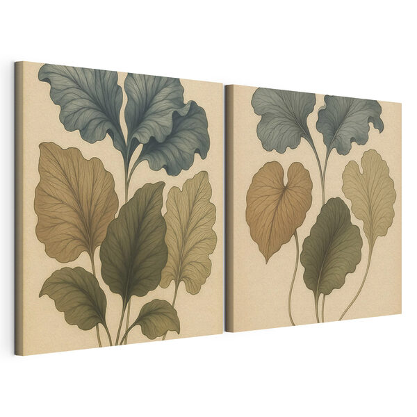 Modulaire canvasprint Fijne blaadjes in zachte tinten